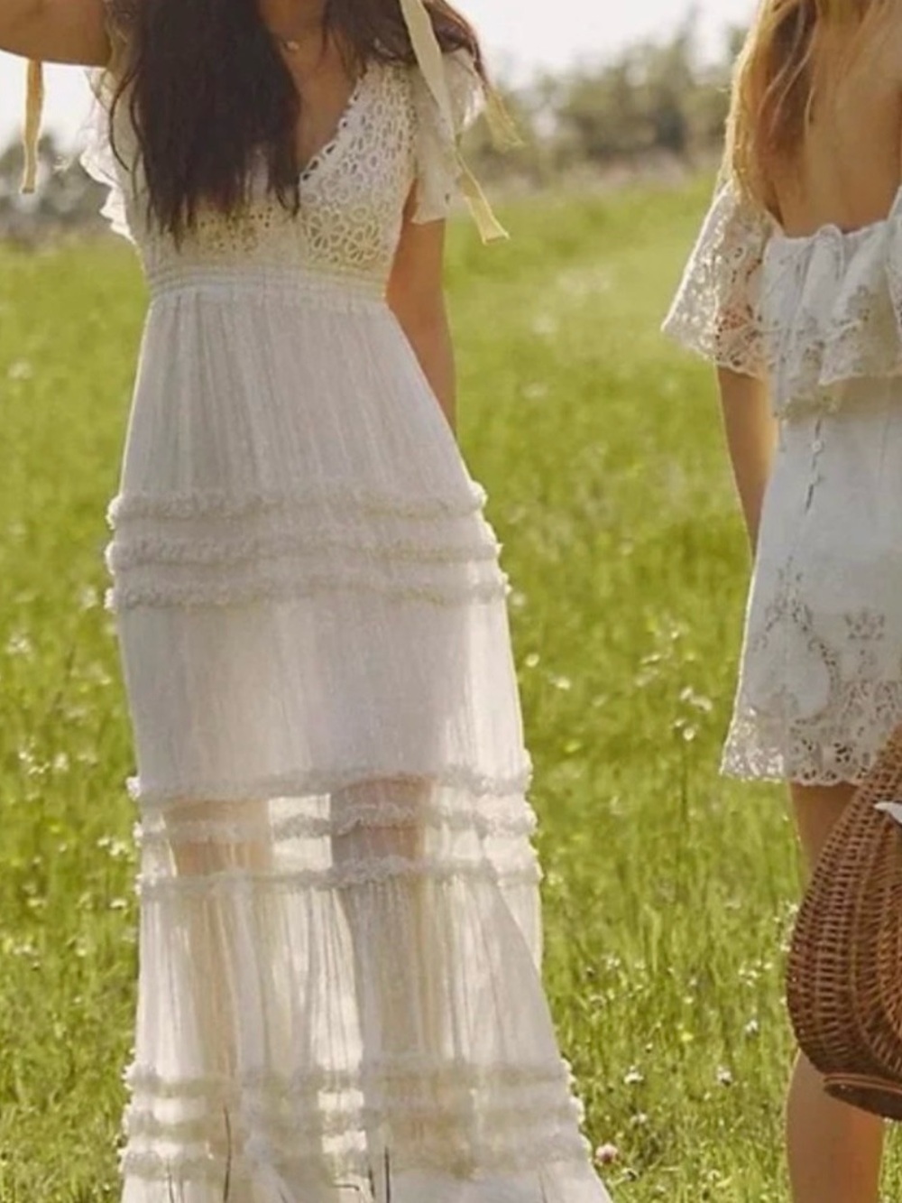 BHLDN Ivory Ruffled Open-Back Maxi Dress